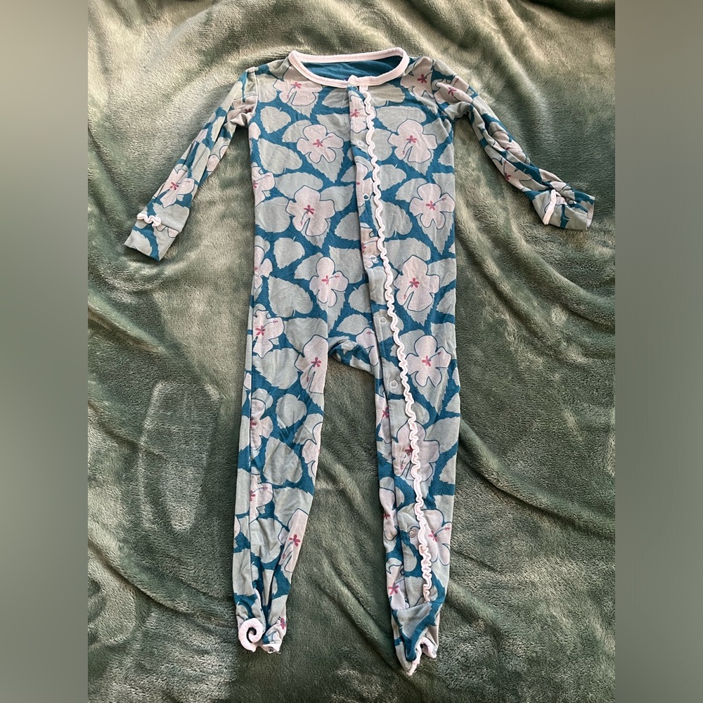Kickee Pants Floral Kids Pajama Set - Blue and Pink